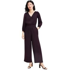 LOFT Drapey V-Neck Flowy Straight‎ Leg Jumpsuit Deep Bordeaux Size 4